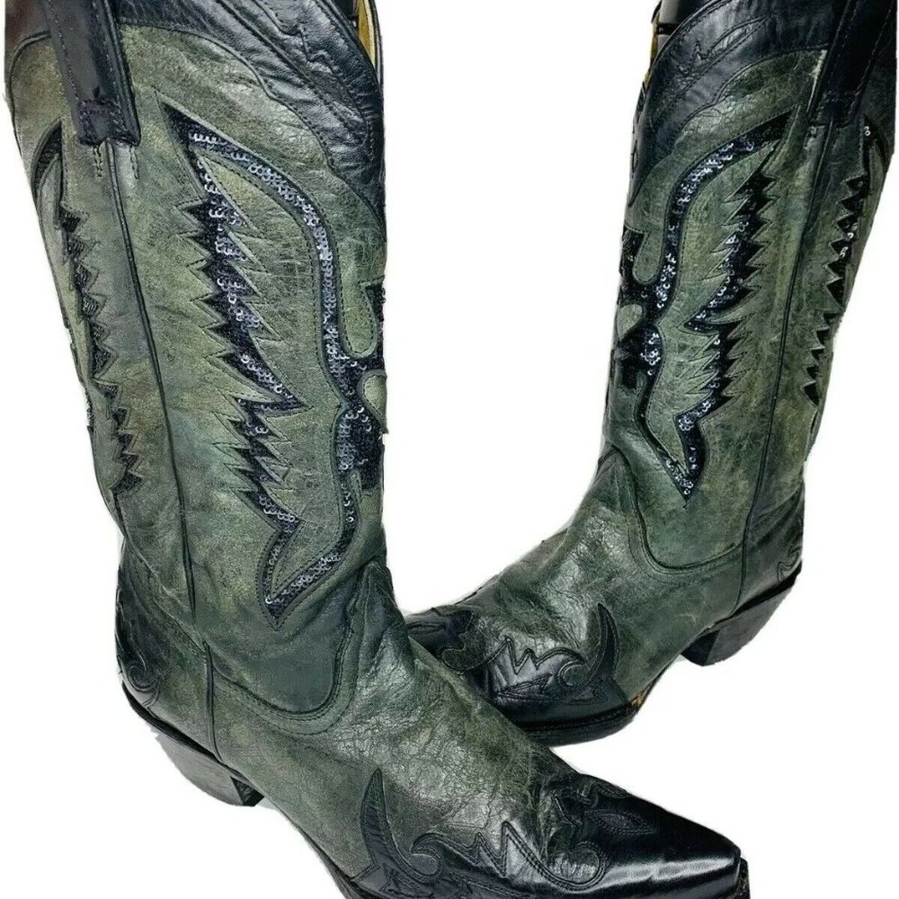 Corral Olive and Black Winged Heeled Boots